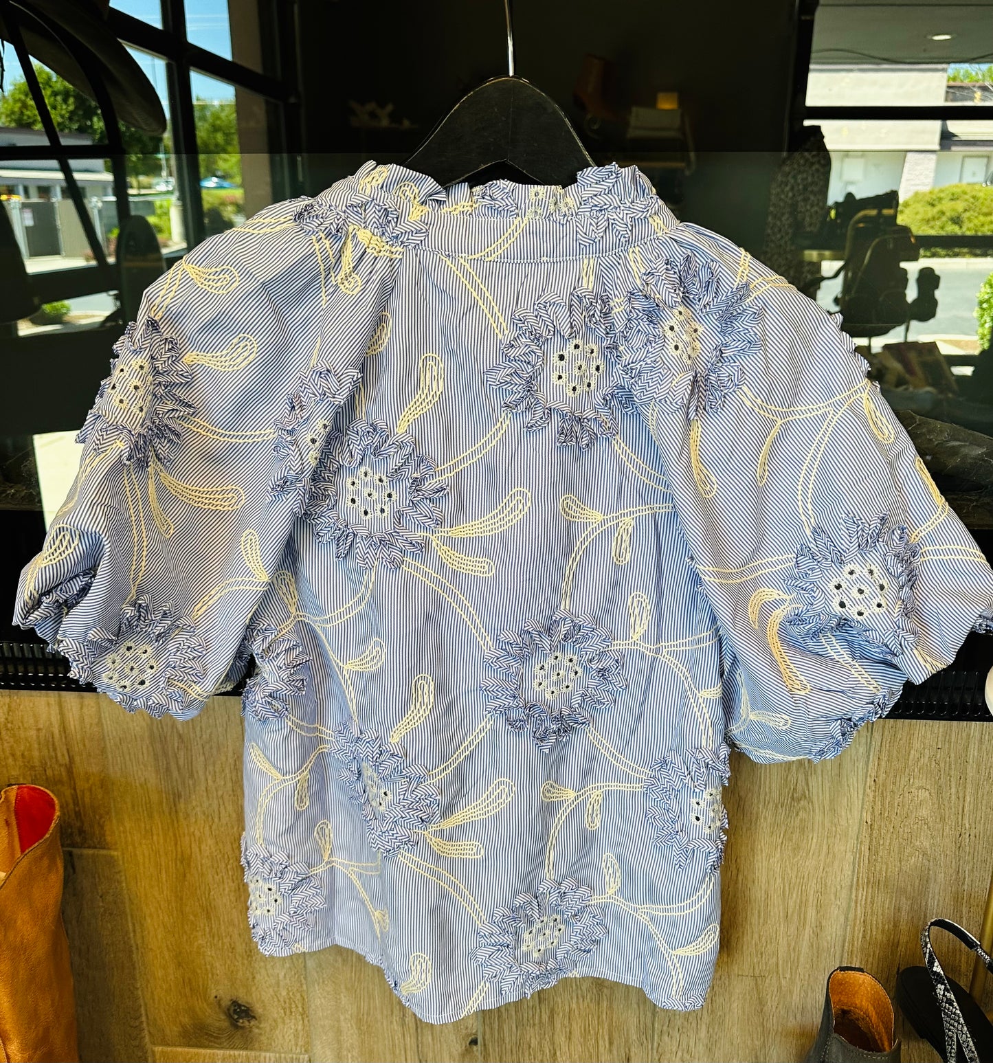 THML Floral Puff Sleeve Embroidered Blouse