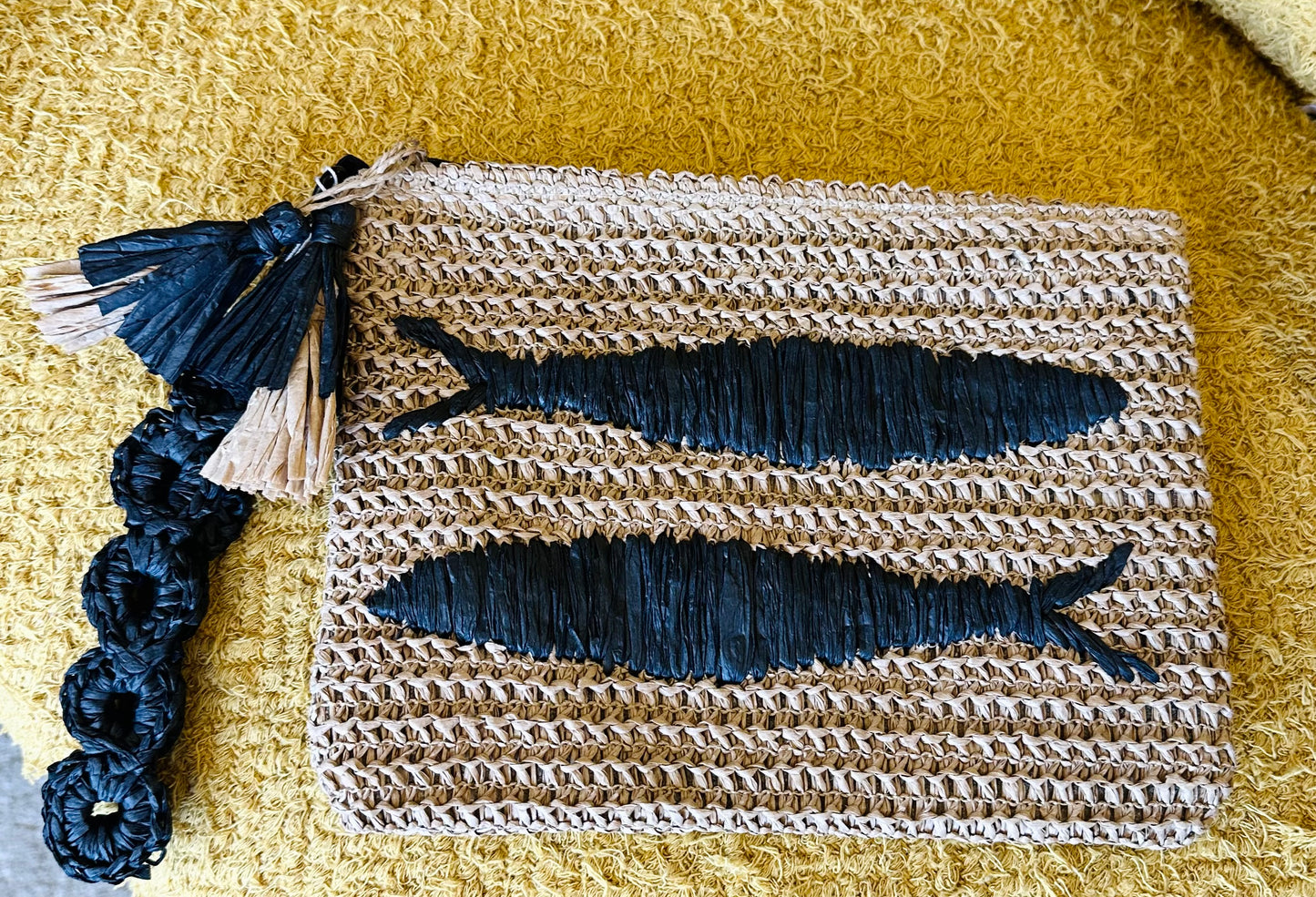 San Diego Hat Co. Crochet Paper Clutch W/Embroidered Sardines