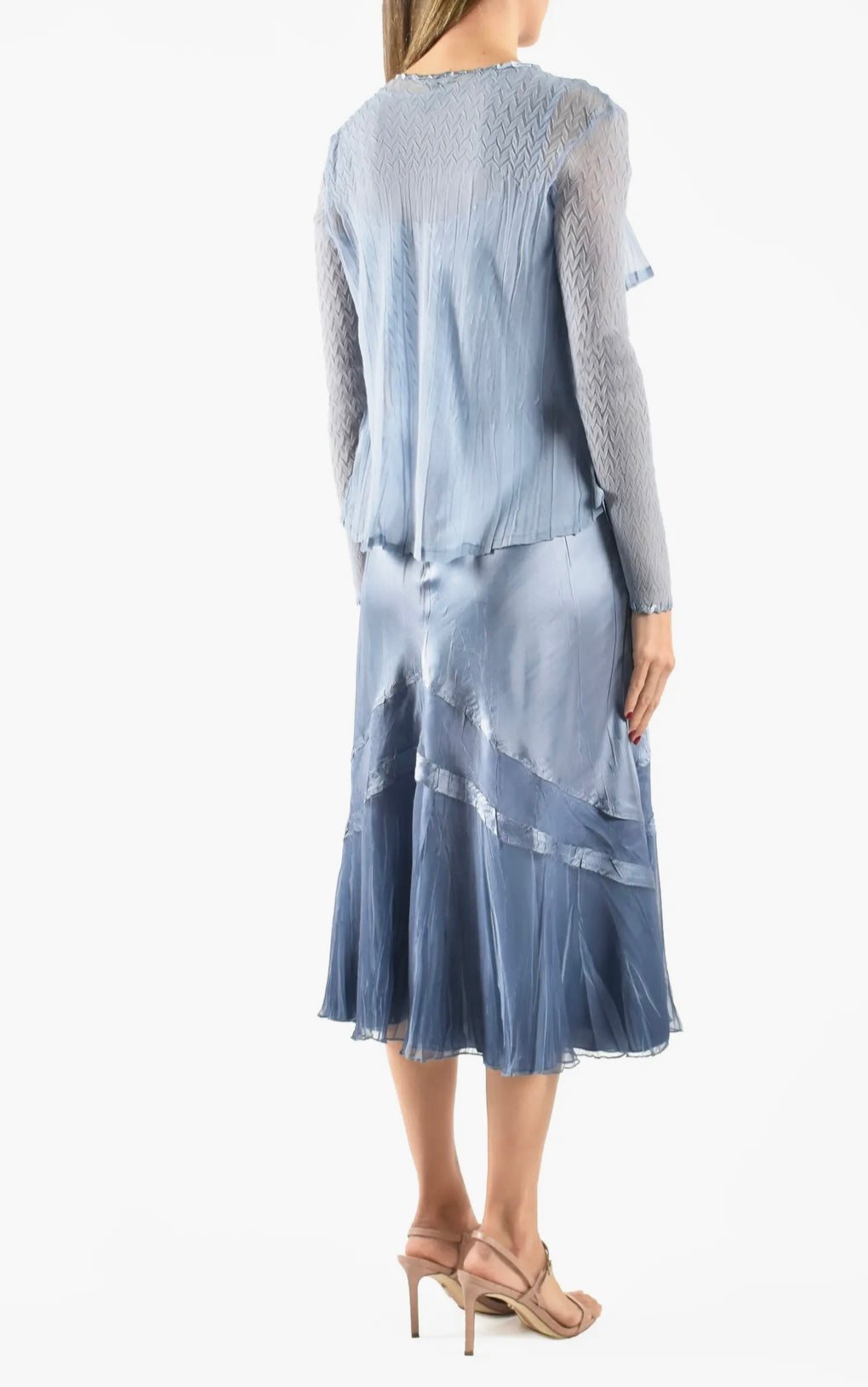 Komarov Persian Blue Ombré Dress With Ruffle Jacket