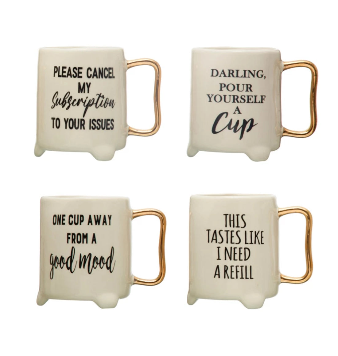 Creative Co op Footed Mug w/Gold Handle