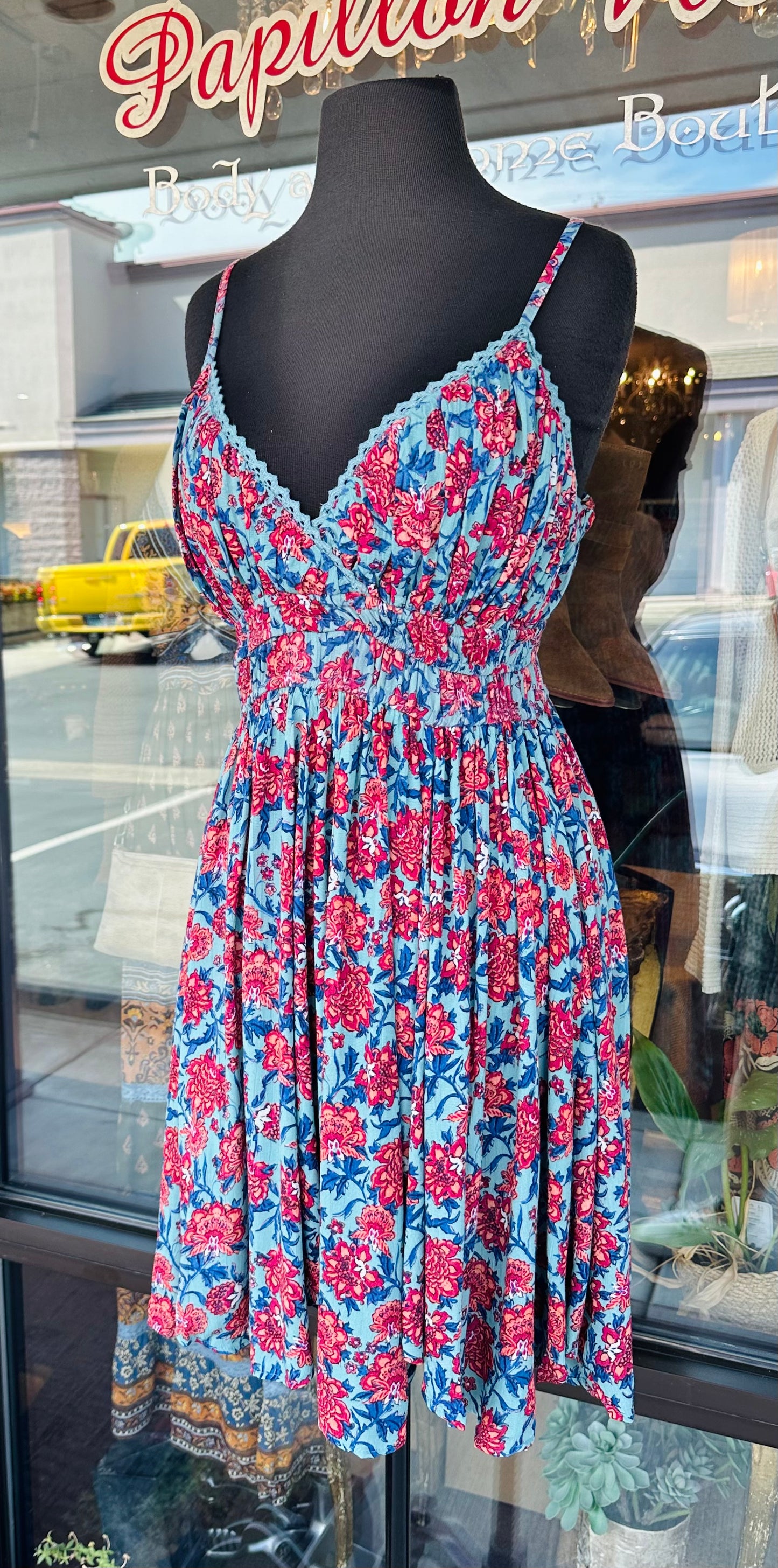 Angie Aqua Smocked Waist Mini Dress