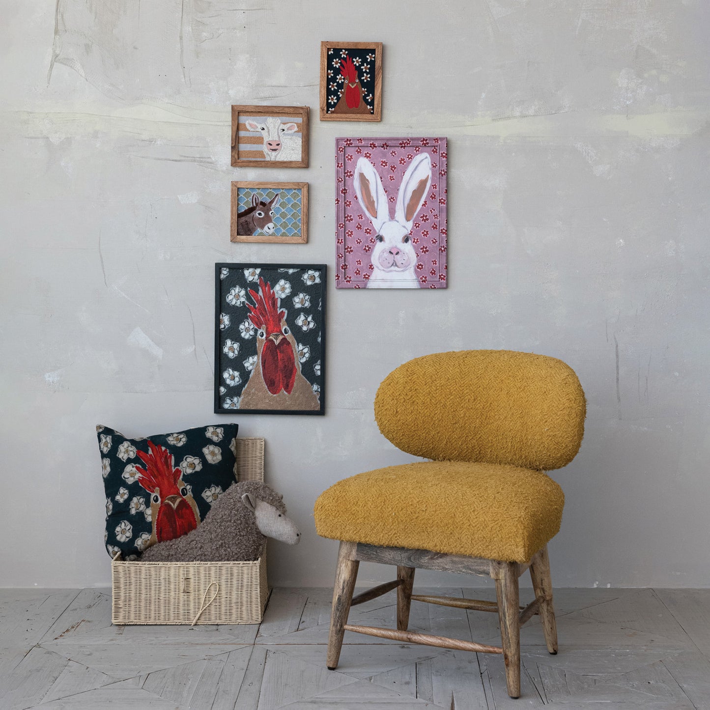 Creative Coop Wood And Cotton Boucle Chair