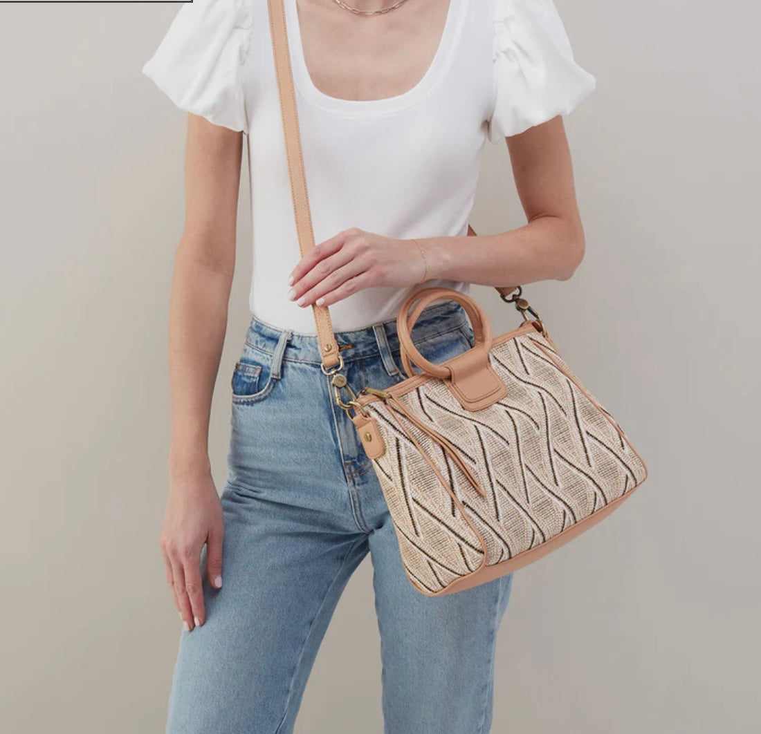 Hobo Sheila Medium Satchel Cream Raffia