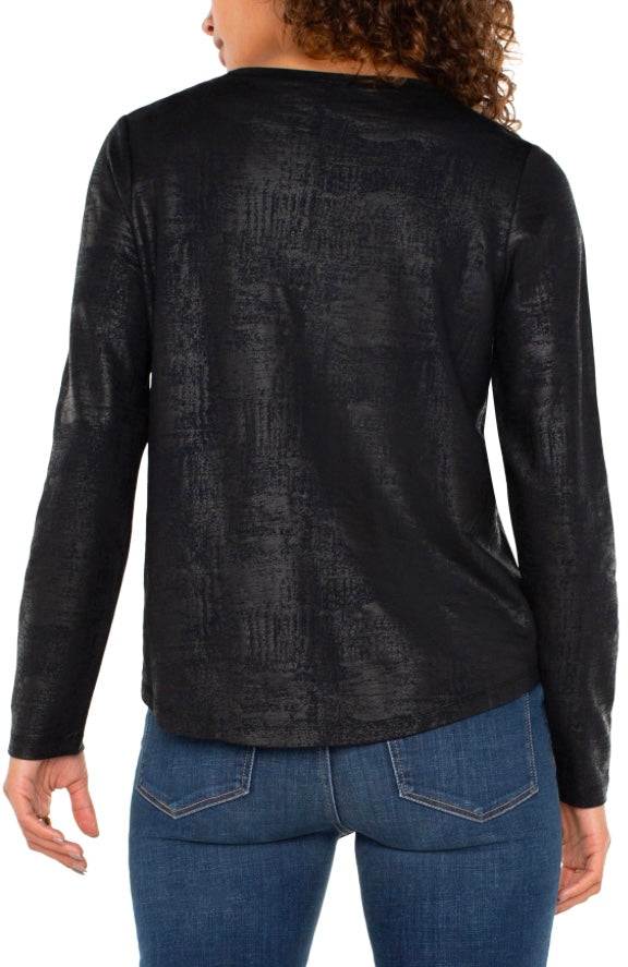 Liverpool Long Sleeve Scoop Neck Knit Top - Distressed Black