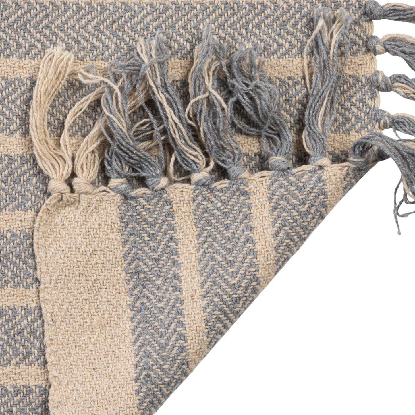 Creative Coop Woven Cotton Throw With Fringe - Blue Natural Stripe