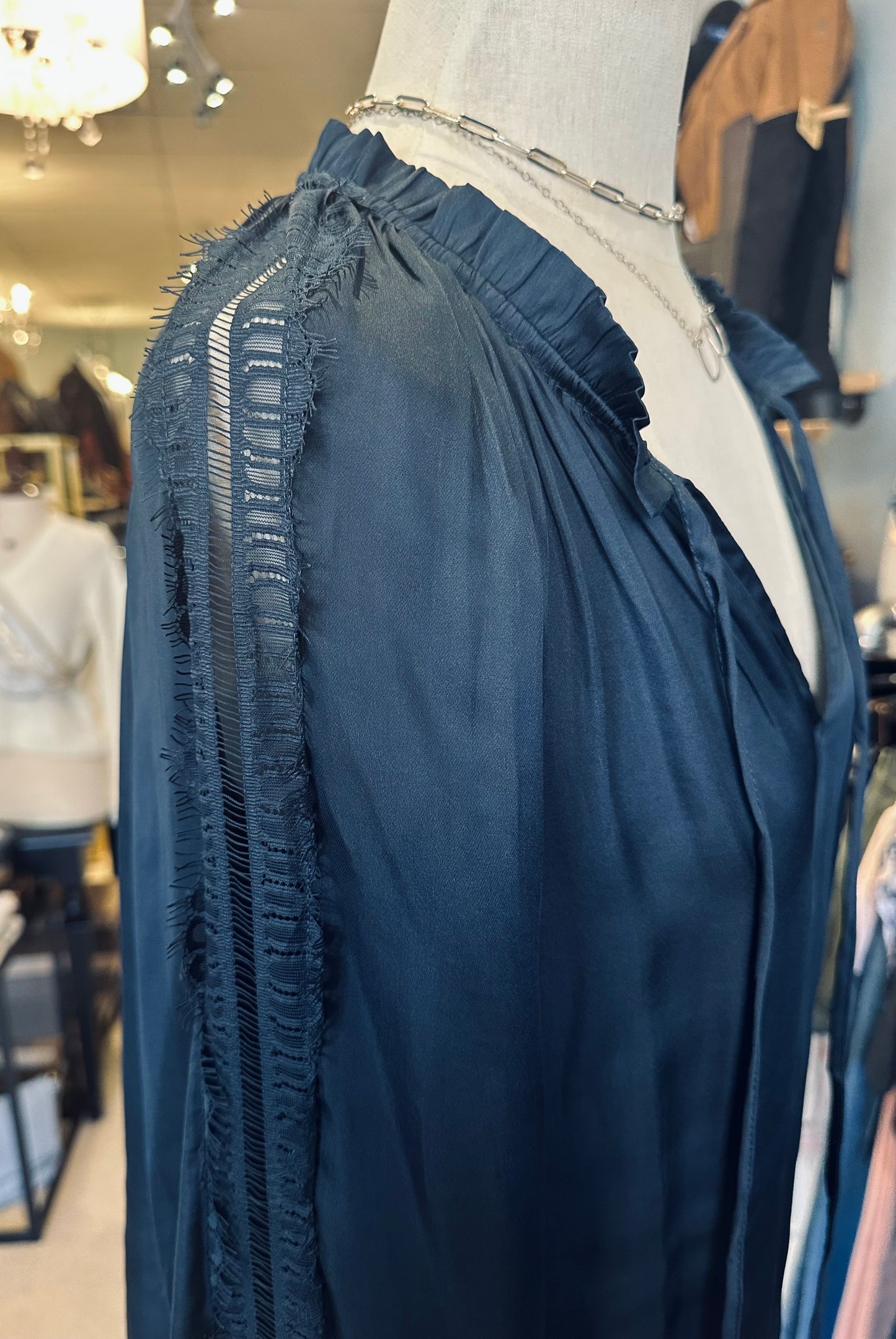 Current Air Navy Lace Detail Blouse