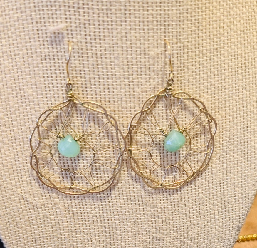 Woven Gold Earrings With Stone