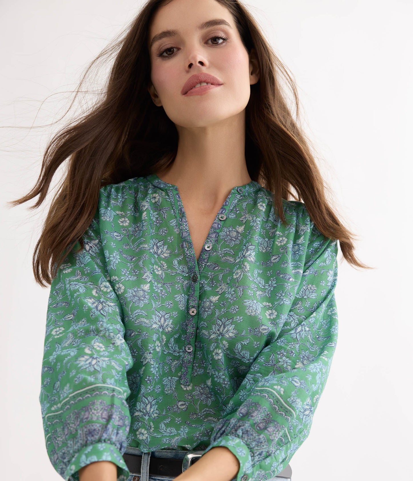 Michael Stars Katerina Printed 3/4 Sleeve Blouse