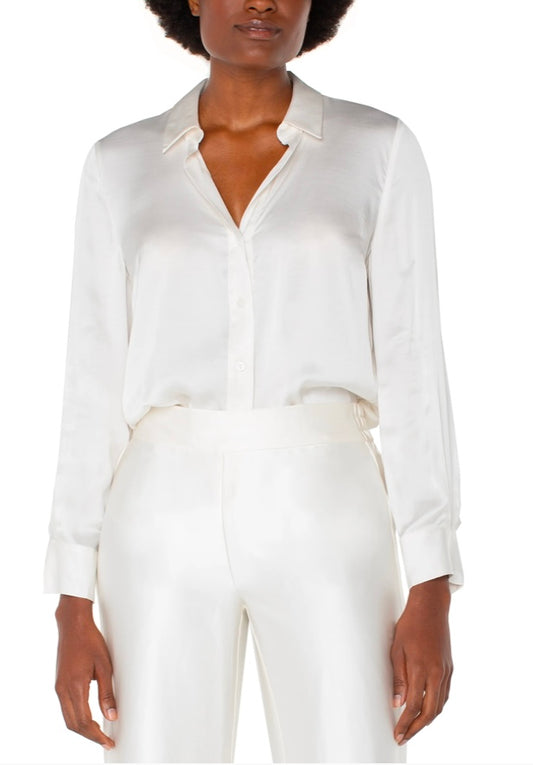 Liverpool L/S Collared Woven Button Front Blouse