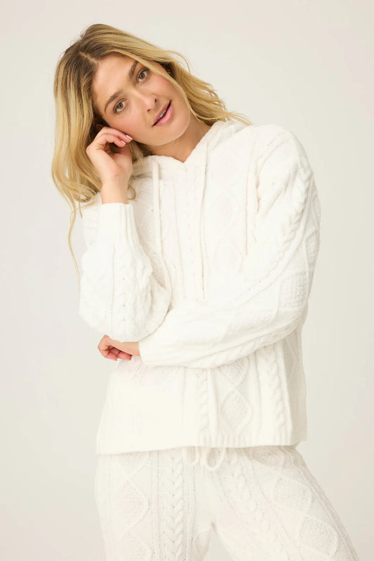 Pj Salvage Cable Knit Hoodie Ivory