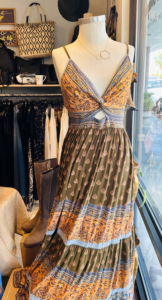 Angie Dark Olive Autumn Floral Maxi