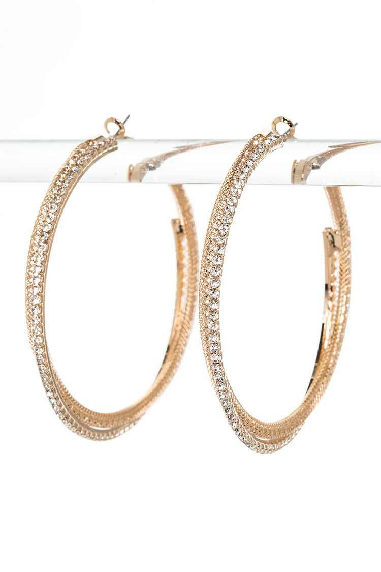 Twisted Rhinestone Iconic Hoop Earrings: Silver
