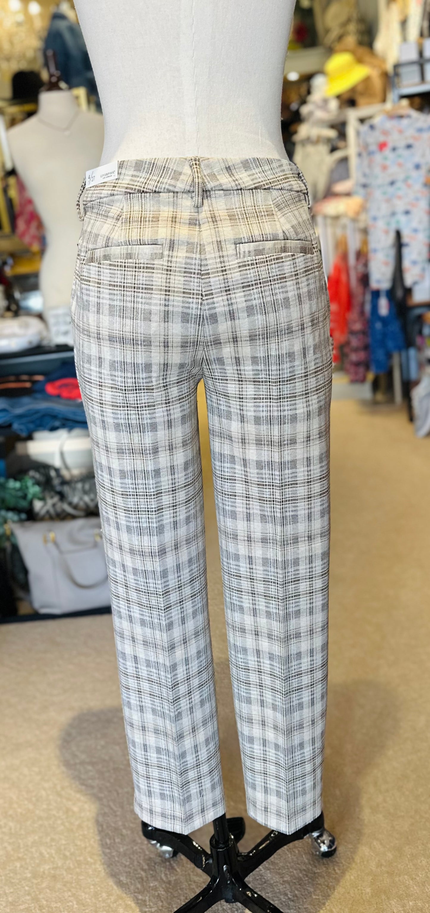 Liverpool High Rise Kelsey Trouser Khaki Cream Campbell Plaid