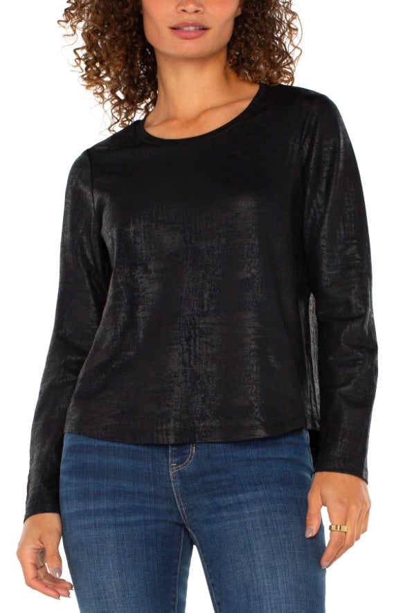 Liverpool Long Sleeve Scoop Neck Knit Top - Distressed Black