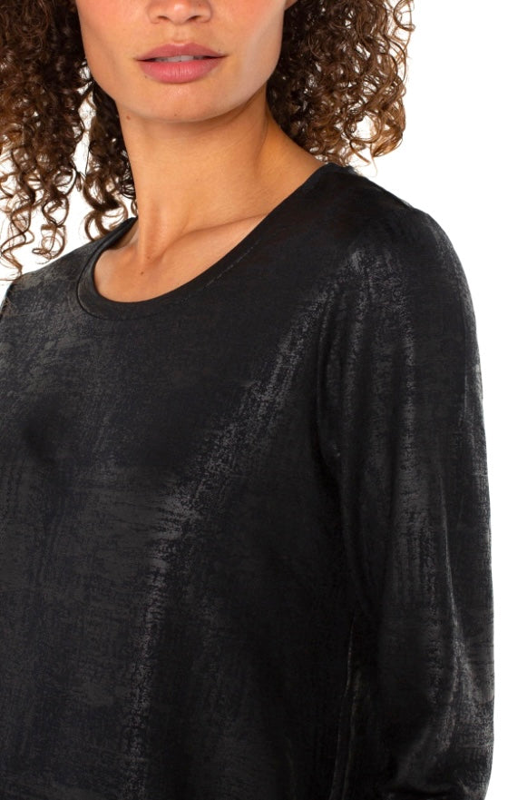Liverpool Long Sleeve Scoop Neck Knit Top - Distressed Black
