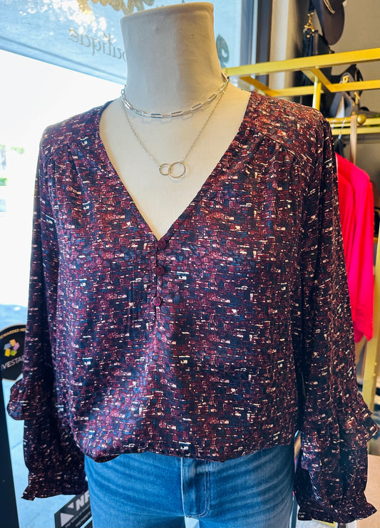 Liverpool Burgundy Multi Woven Blouse