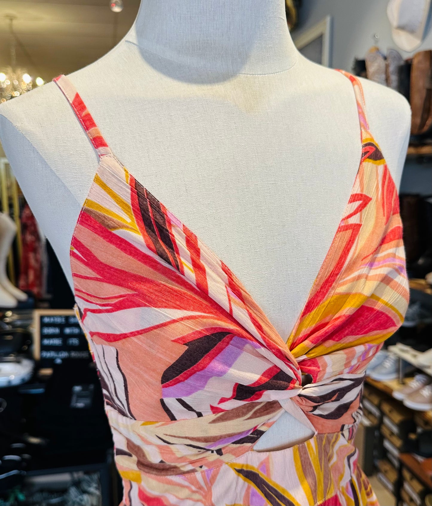 Angie Tropical Twist Front Handkerchief Hem Dress