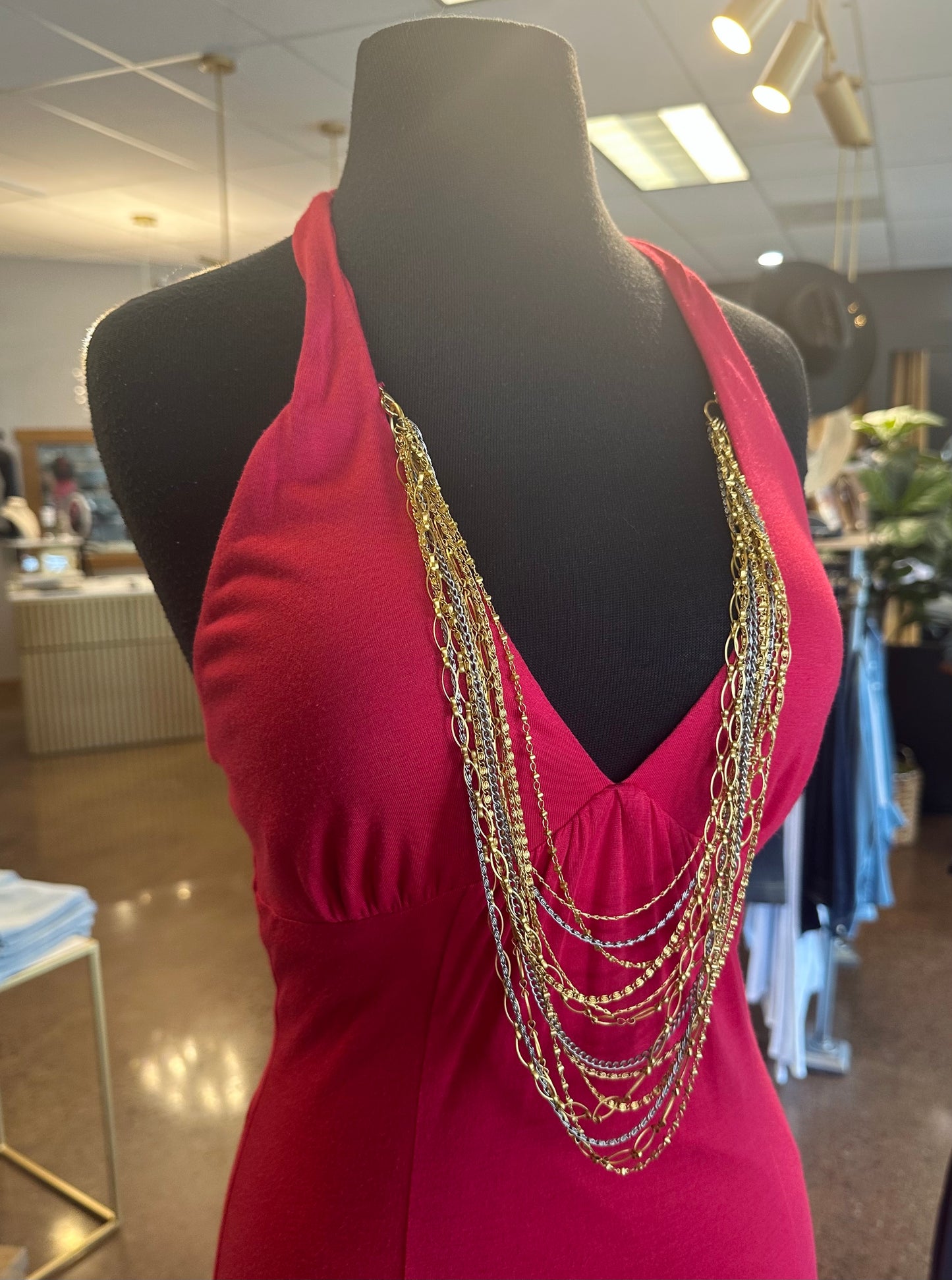 Poleci Red Halter Dress W/Chain Detail