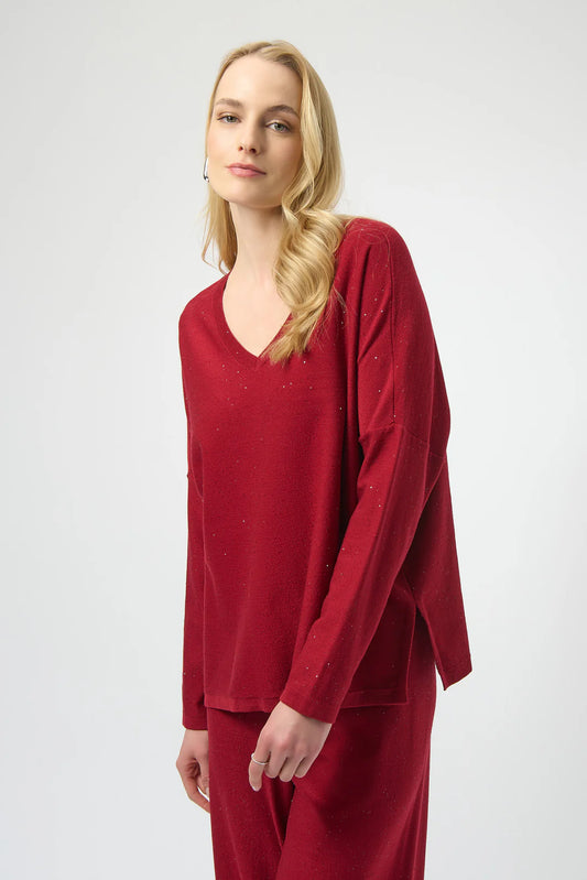 Joseph Ribkoff Sequined Sweater-Deep Cherry
