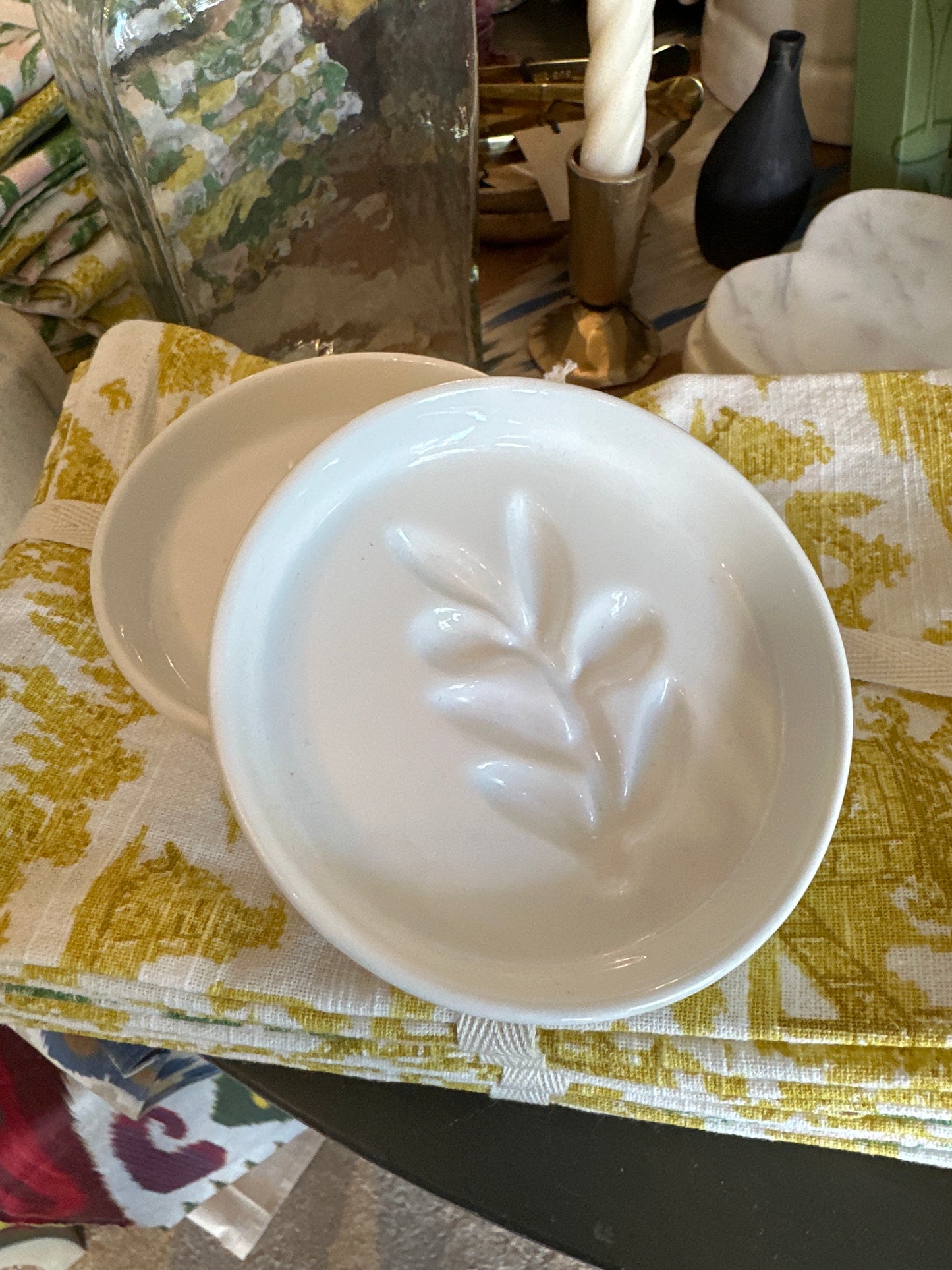 White Ceramic Dish W/ Leaf