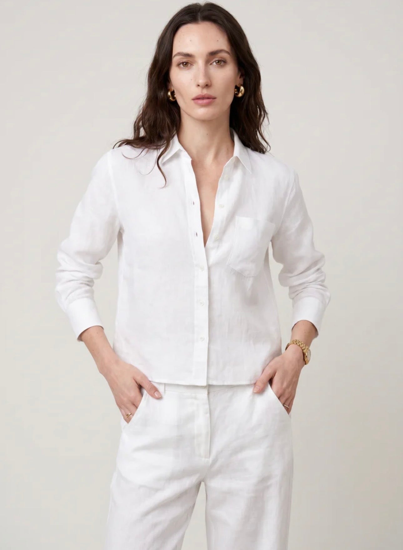 The Shirt The L/S Boxy Crop Linen Shirt