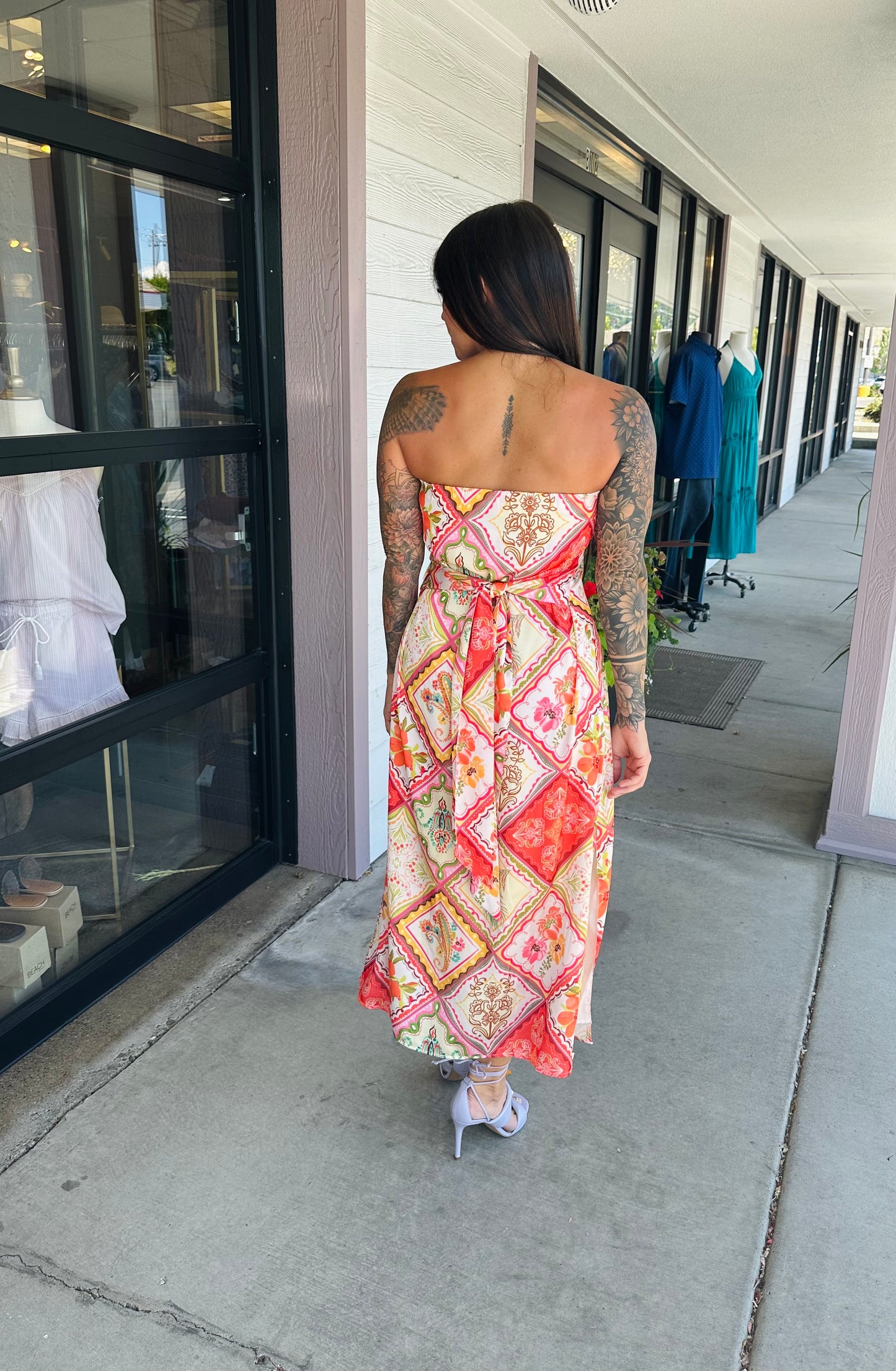 THML Strapless Floral Tie Back Dress