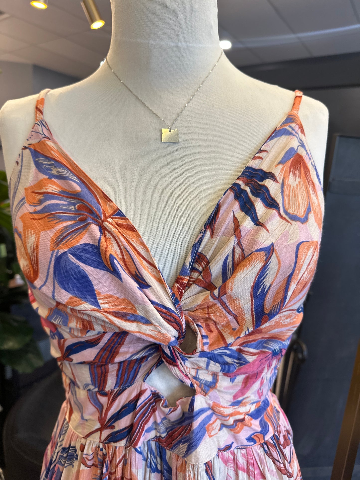 Angie Twist Front Pink Printed Midi Dress