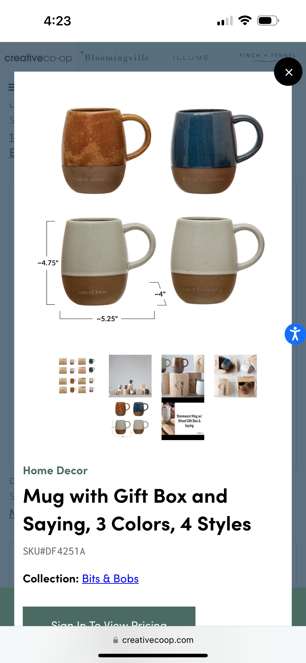 Creative Co Op Stoneware Mug w/Wood Box