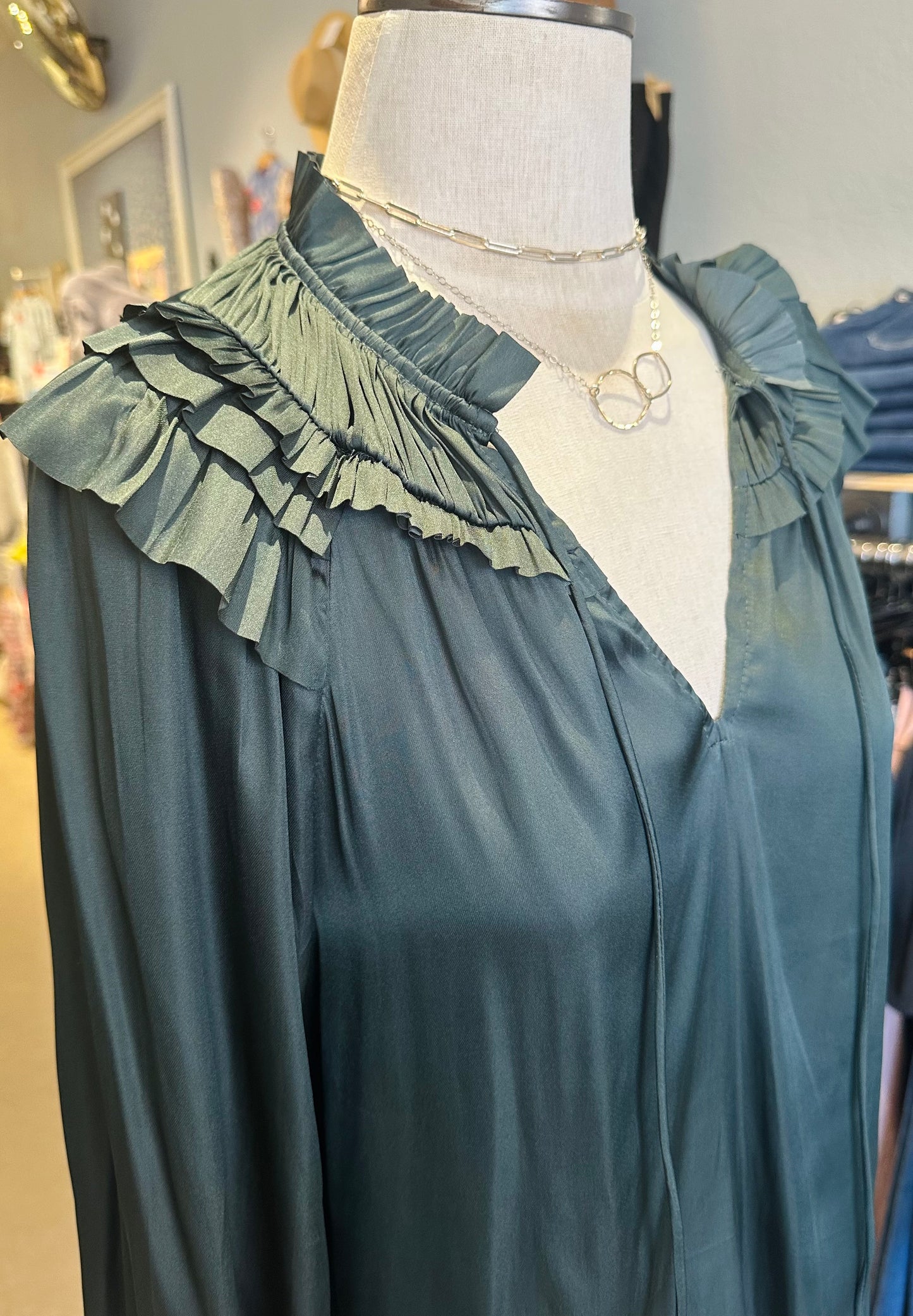 Current Air Forest Green Ruffle Blouse