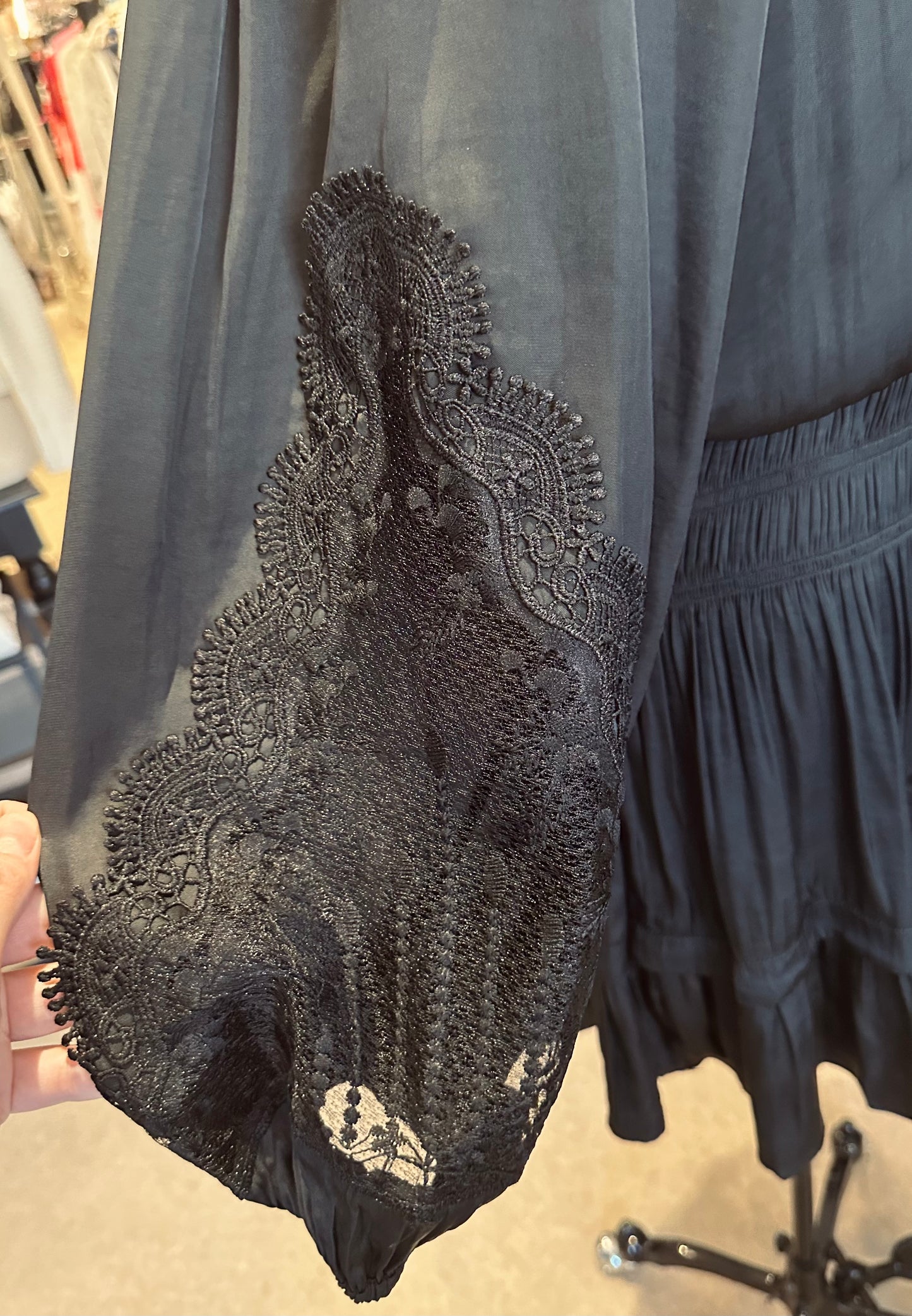 Current Air Black Mini Dress With Lace Sleeve Detail