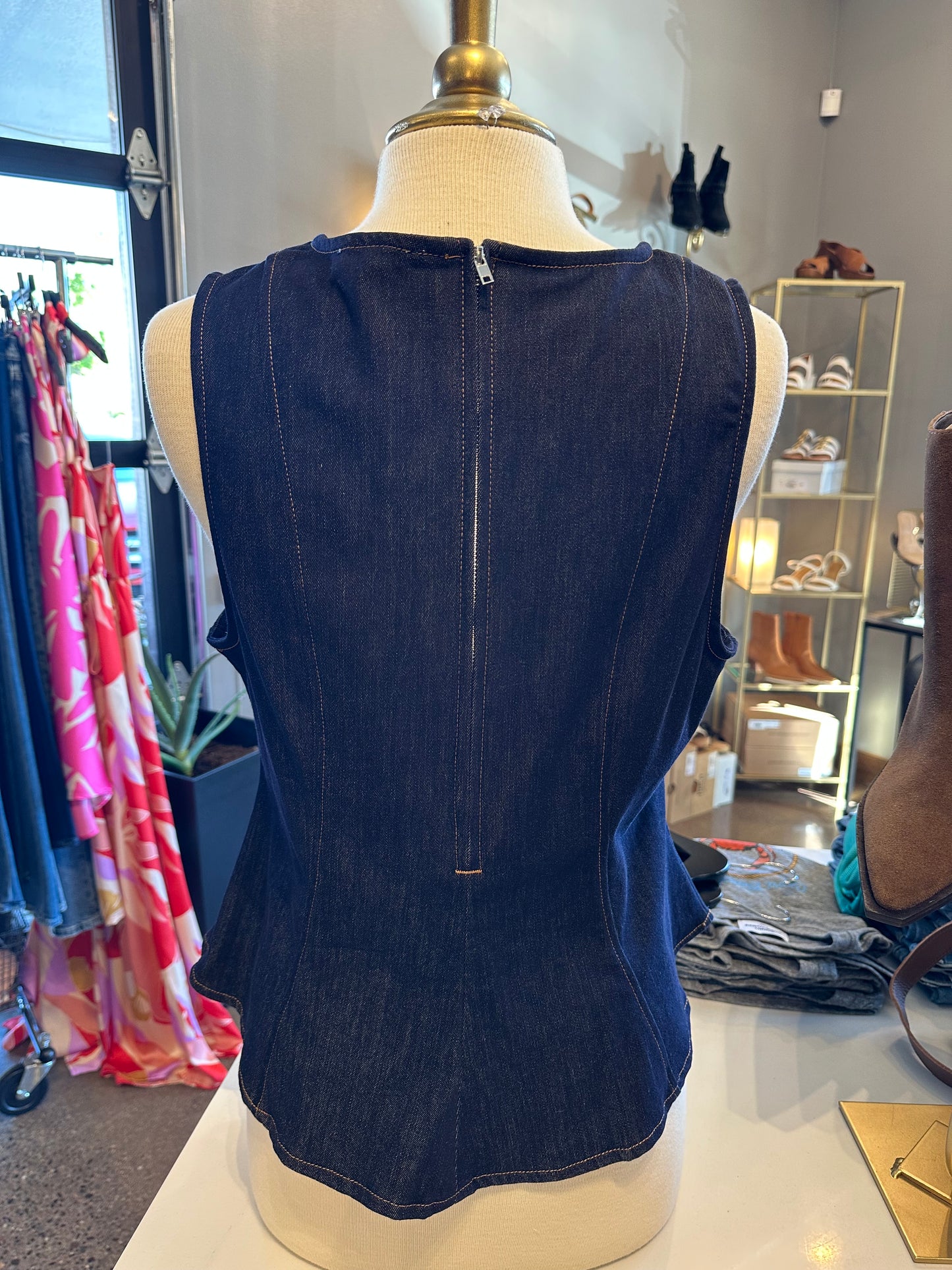 THML Sleeveless Denim Peplum Top