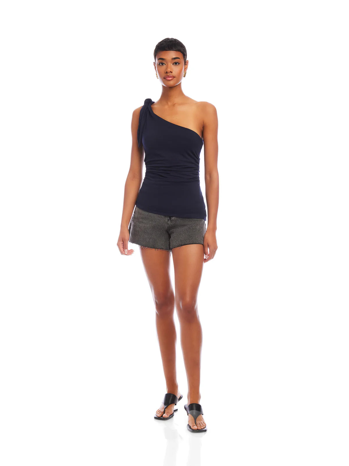 Fifteen Twenty Harper One Shoulder Tie Top Navy