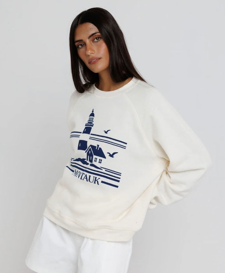 Sunny Somewhere Montauk Lighthouse Raglan Crew