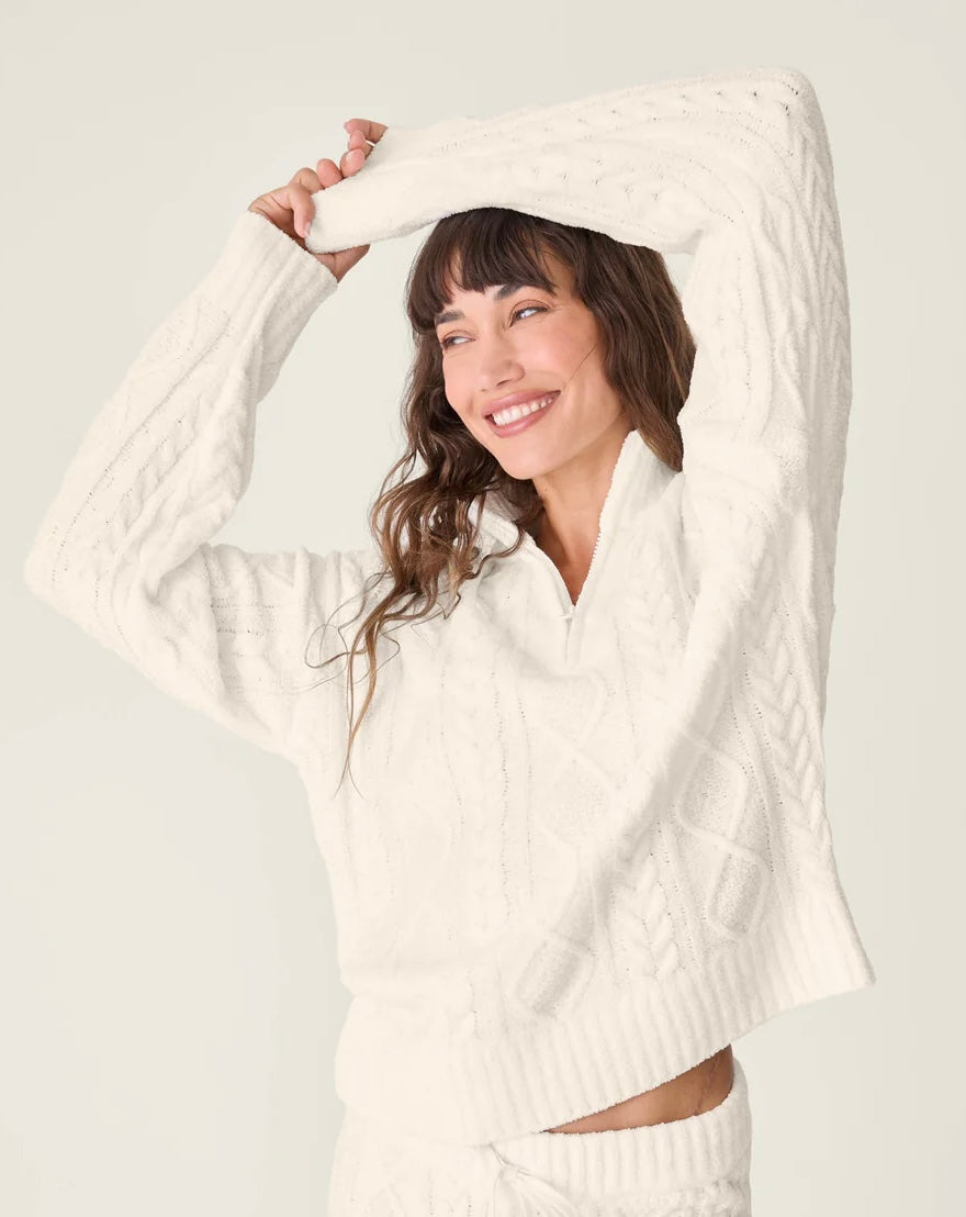 Pj Salvage Chenille Cable Knit Quarter Zip Top