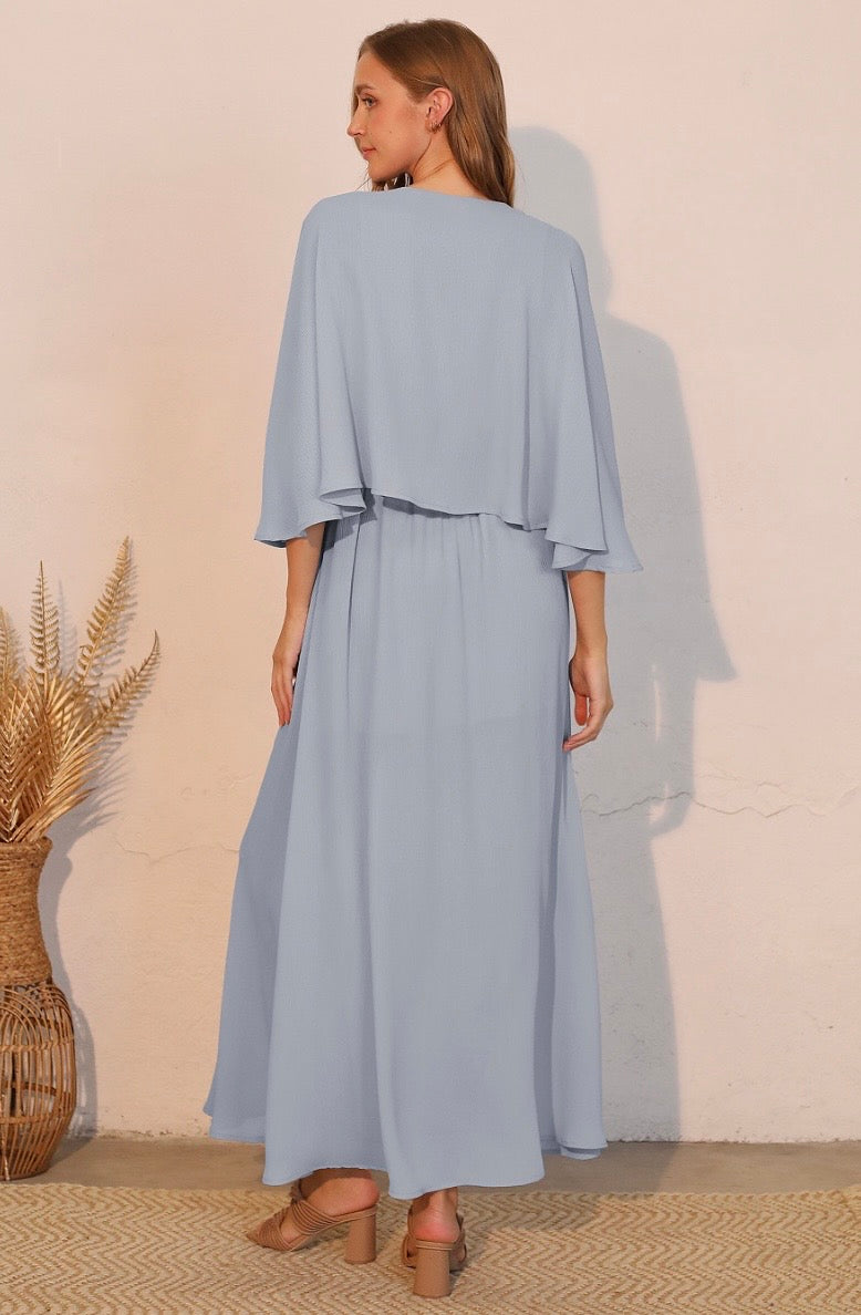 Tyche Deep V Cape Maxi Dress