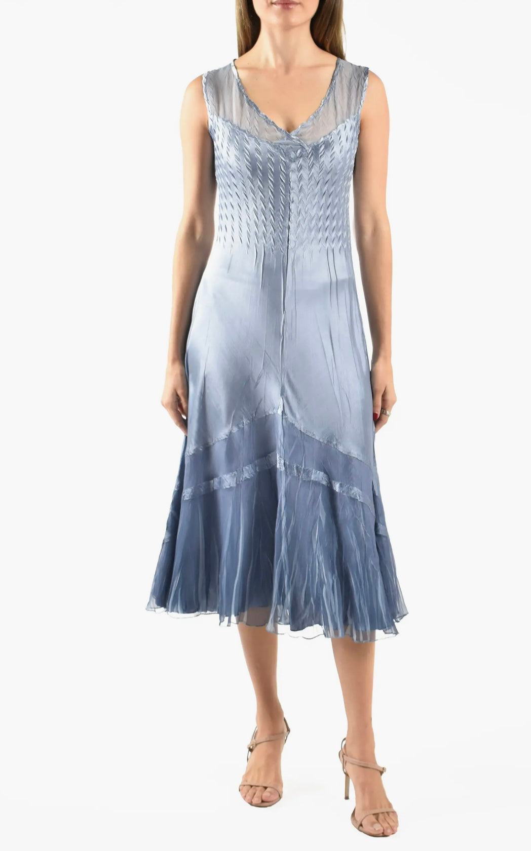 Komarov Persian Blue Ombré Dress With Ruffle Jacket