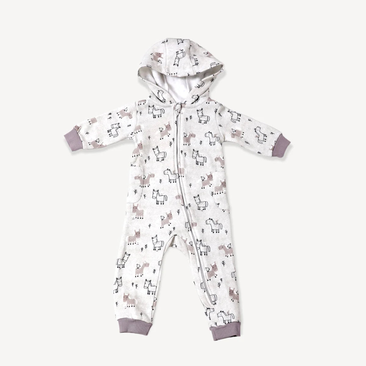 Viverano Organics Horse And Bird Fleece Hooded Jumpsuit