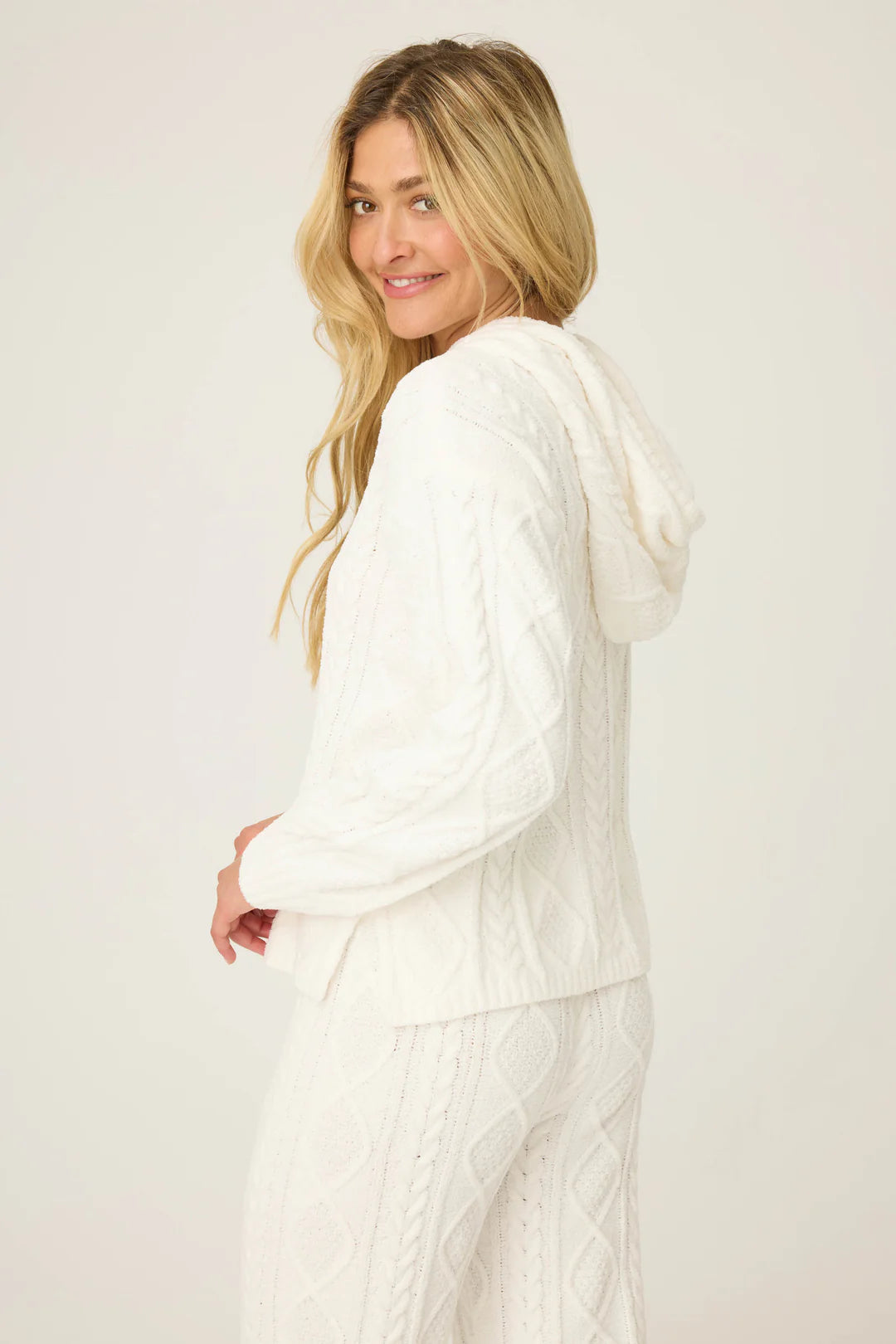 Pj Salvage Cable Knit Hoodie Ivory
