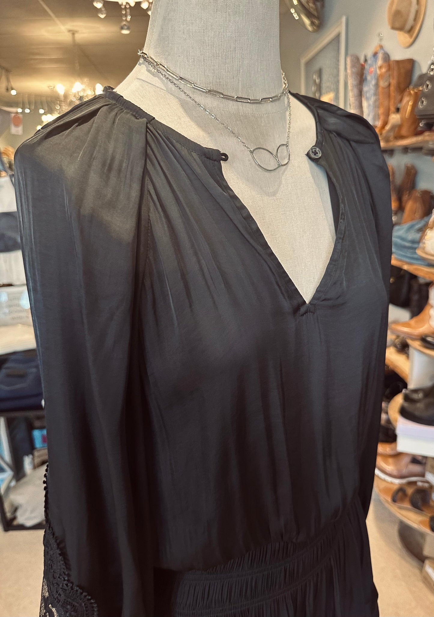 Current Air Black Mini Dress With Lace Sleeve Detail