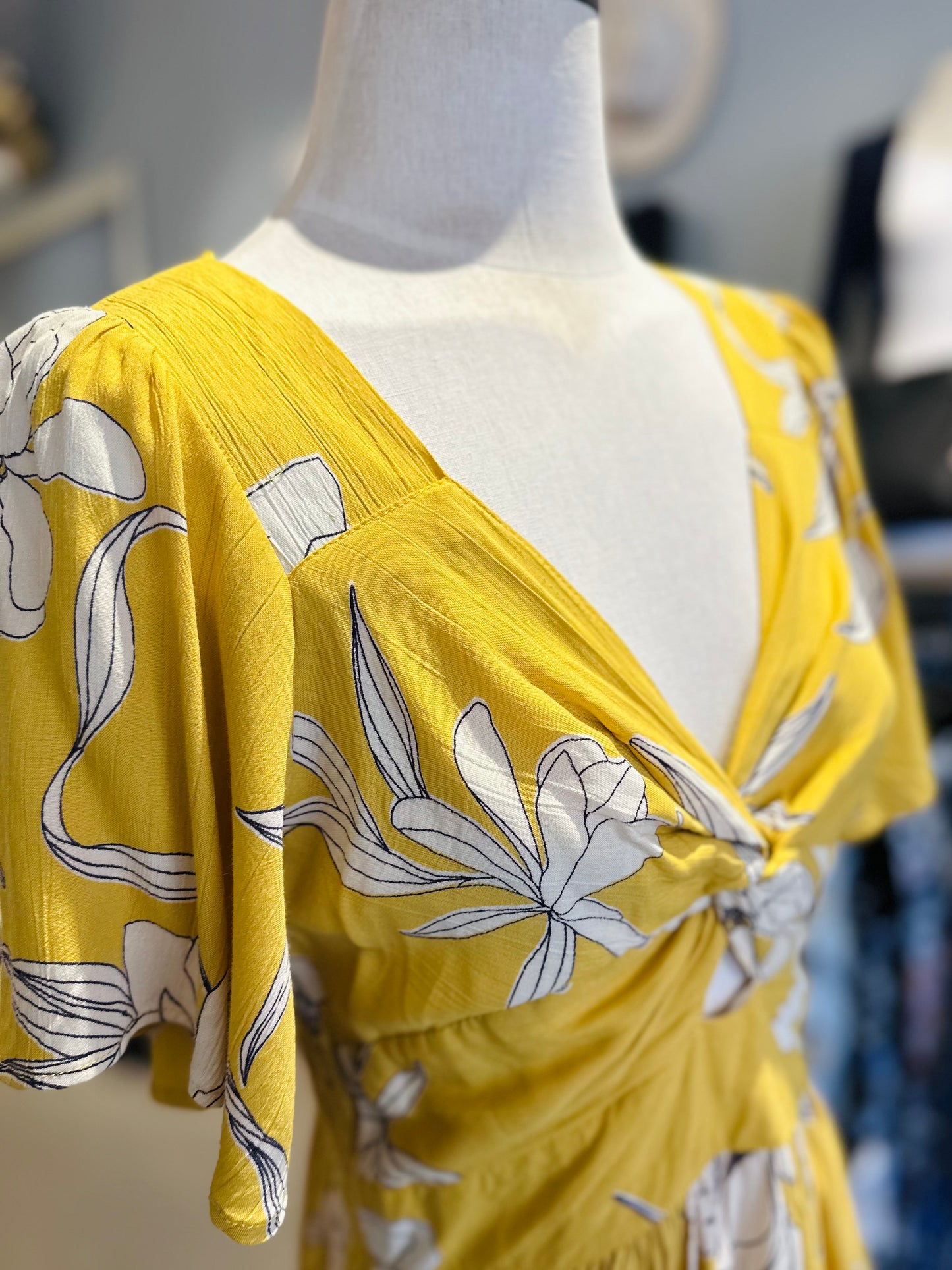 Angie Yellow Flutter Sleeve Mini Dress