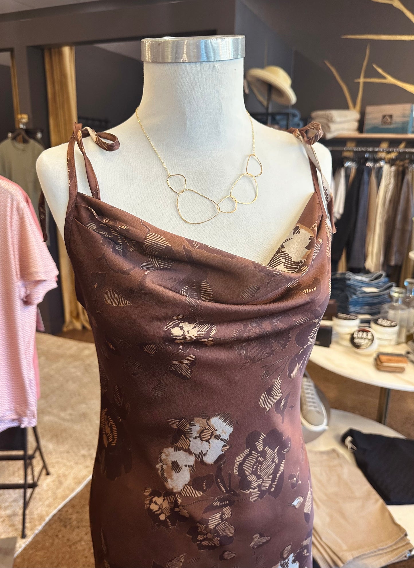 THML Tie Strap Satin Floral Dress