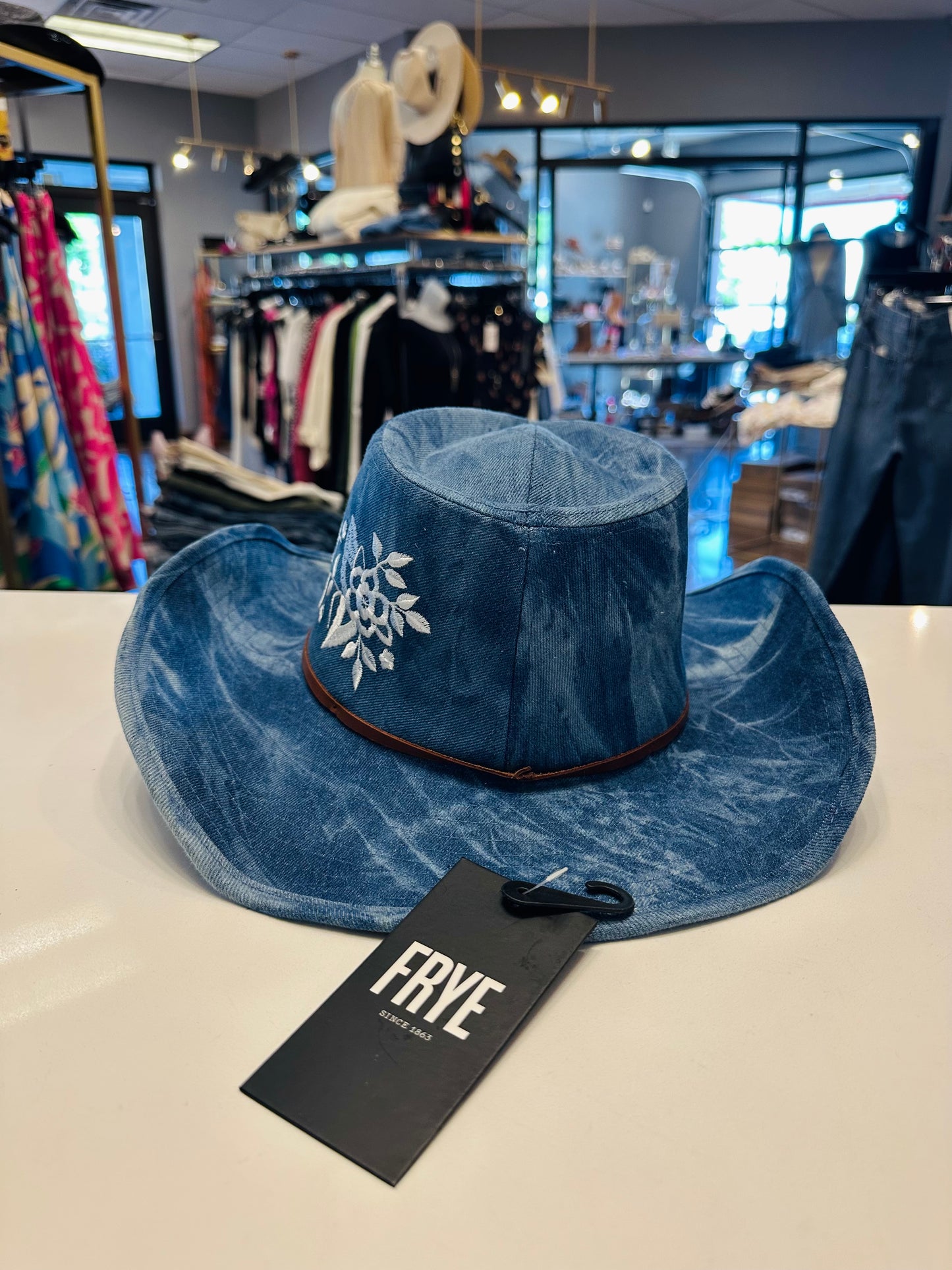 Frye Embroidered Denim Cowboy Hat