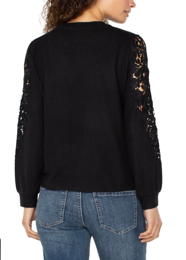 Liverpool Crew Sweater With Lace Sleeve Detail