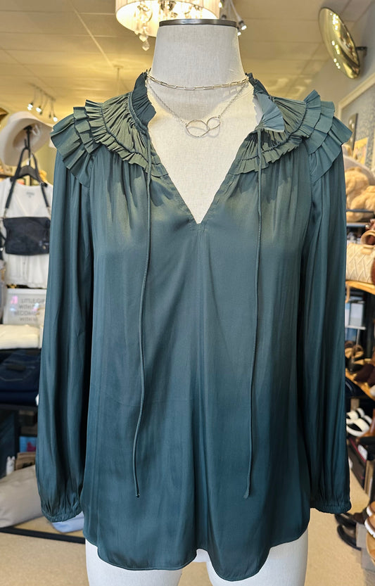 Current Air Forest Green Ruffle Blouse