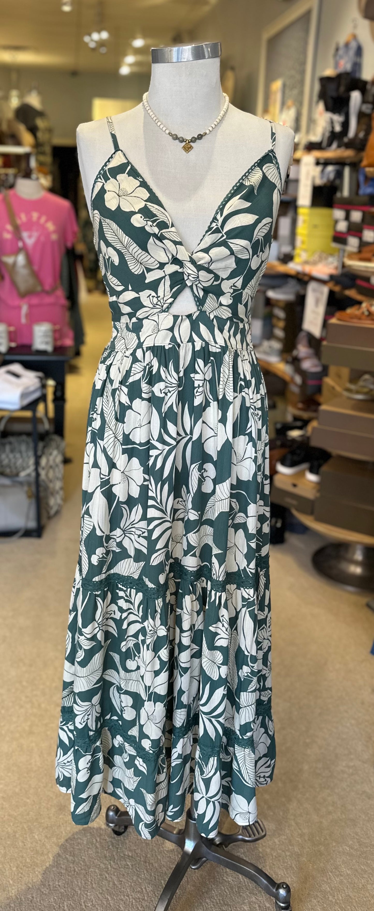 Angie Green And Ivory Printed Maxi
