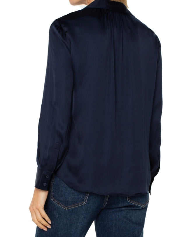 Liverpool L/S Collared Woven Button Front Blouse