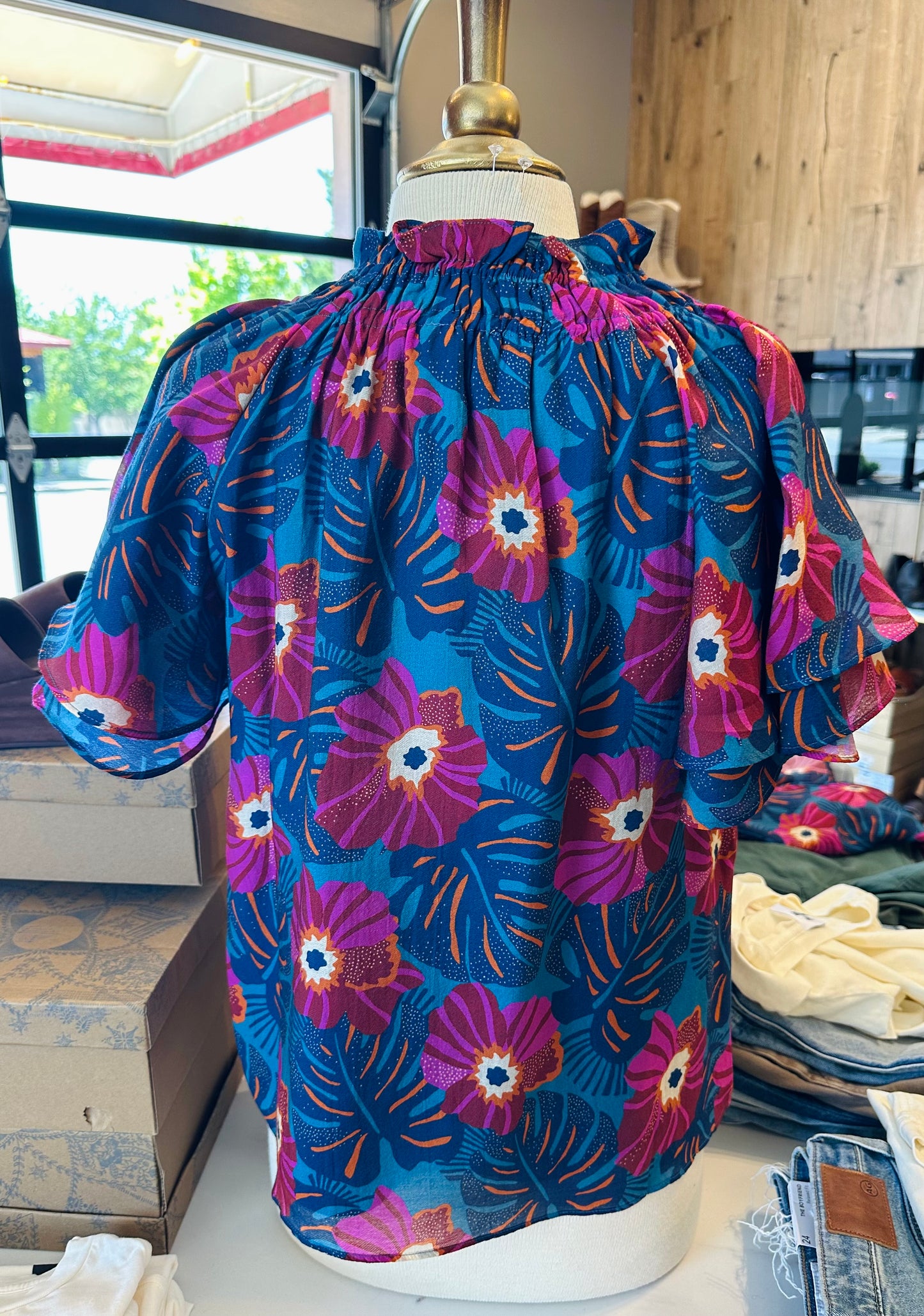 THML Flutter Sleeve Floral Blouse