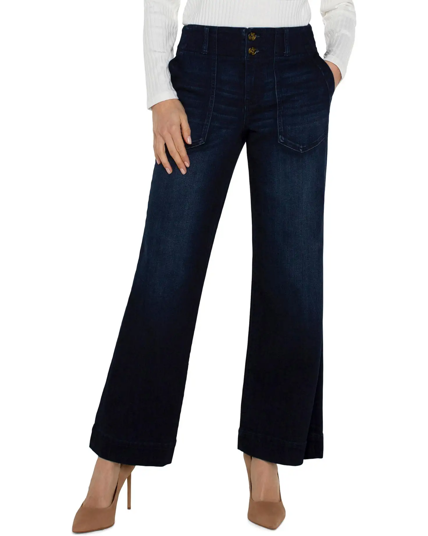 Liverpool Wide Leg Patch Pocket Pant Summit Lake