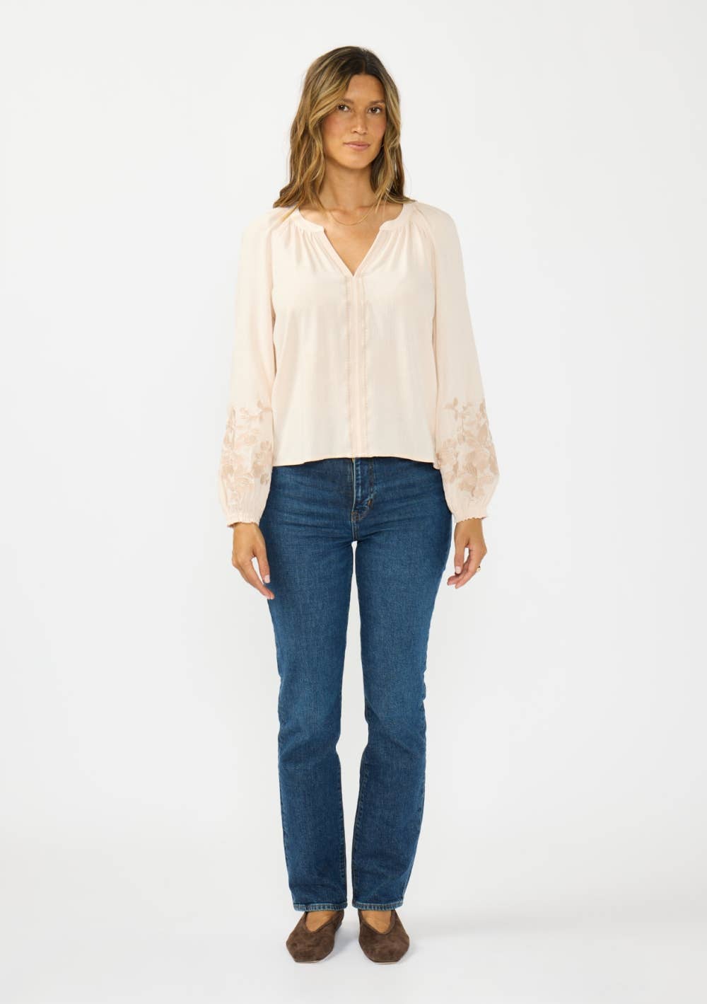 Lovestitch L/S Split Neck Embroidered Blouse