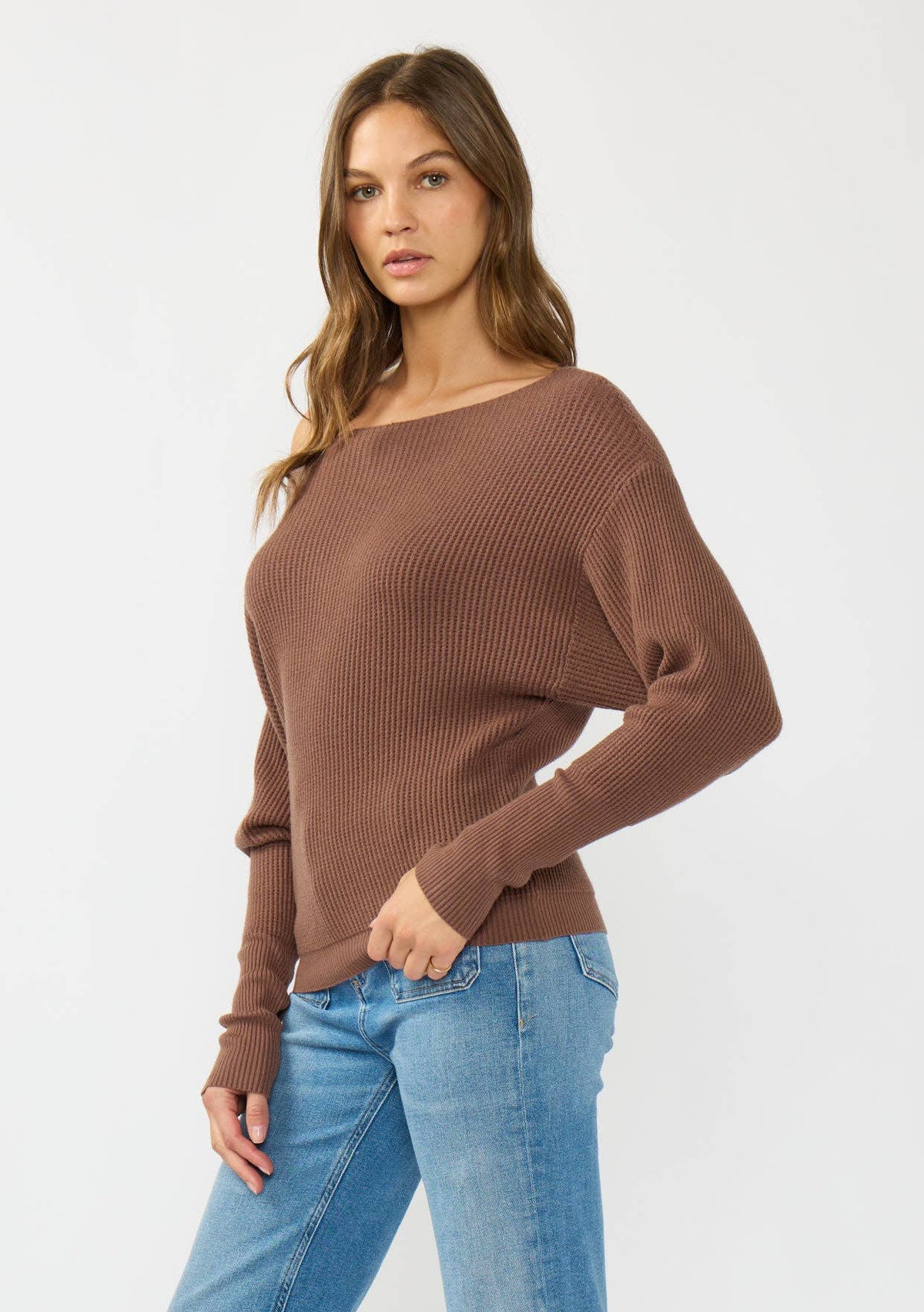 Long Sleeve Waffle Knit Pullover Sweater: Natural / M